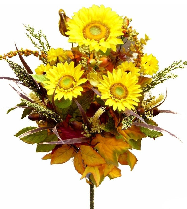Faux Mixed Pumpkins, Sunflower, Acone, Leaves Filler Fall Bush Decoration