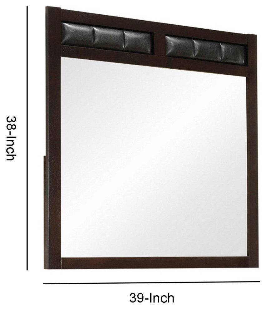 Benzara BM230501 Rectangular Wooden Frame Mirror With Leatherette Panels, Brown