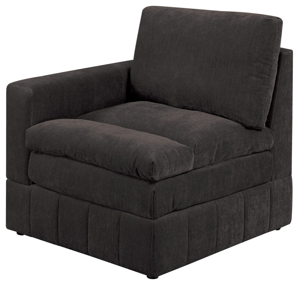 Luna 33 Inch Modular 1 Arm Corner Chair, Triple Plush Cushion Seat Dark Gray
