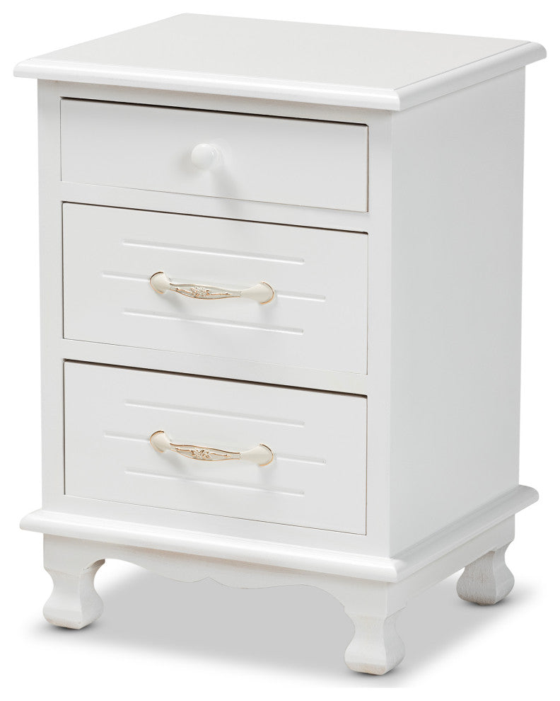 Berat Traditional White 3-Drawer Nightstand