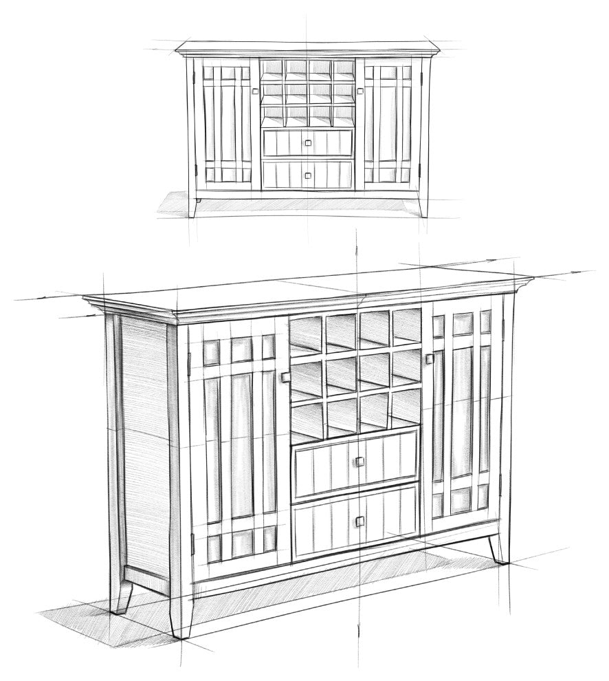 Bedford Solid Wood Sideboard Buffet And Winerack, Dark Tobacco Brown