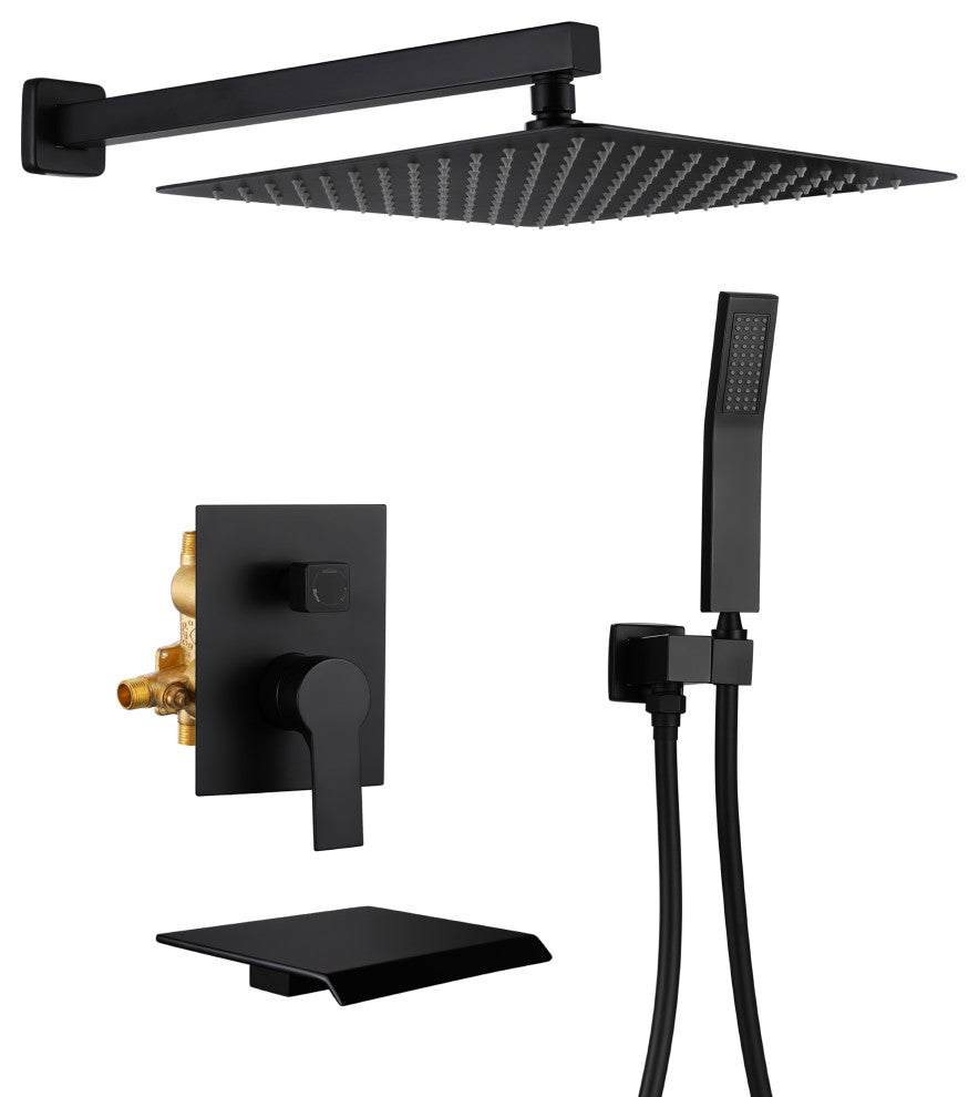 Wellfor Shower Faucet Set, 12" Rain Shower Head With Handheld Combo Set