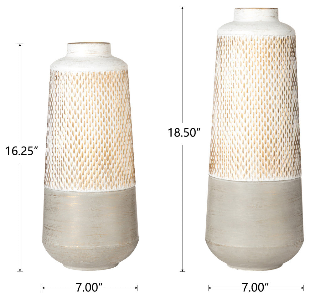Modern Farmhouse / Modern Industrial Textured Table Metal Vases, Set of 2