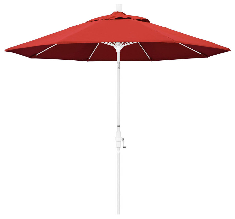 9' White Collar Tilt Lift Fiberglass Rib Aluminum Umbrella, Jockey Red