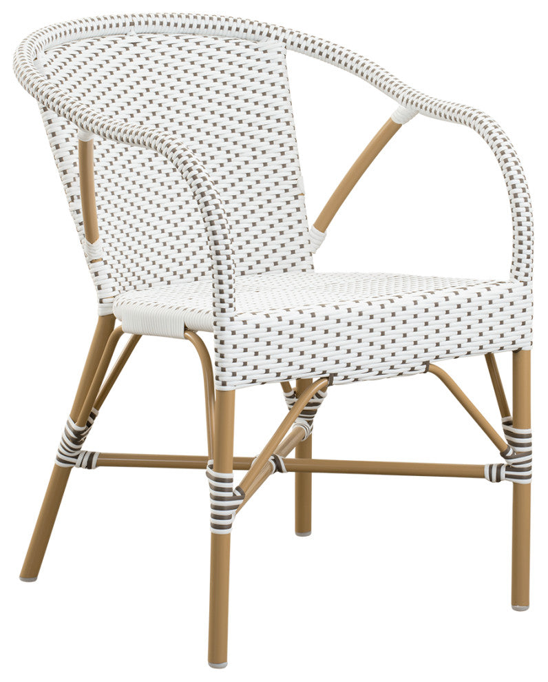 Madeleine Outdoor Dining Armchair, Almond Frame, White With Cappuccino Dots