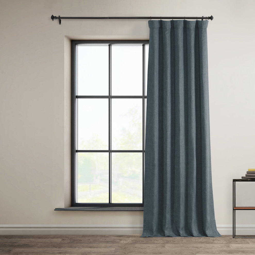 Faux Linen Darkening Curtain Single Panel, Reverie Blue, 50"x96"