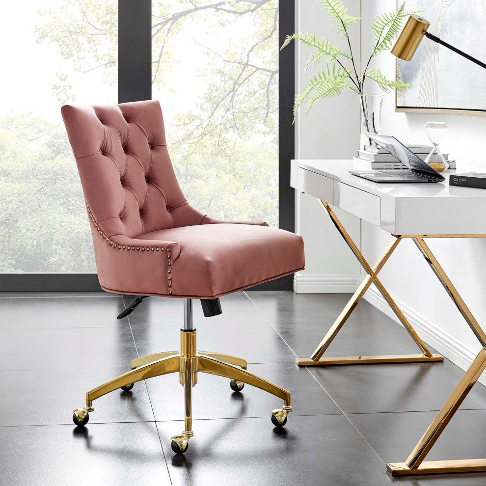 Regent Tufted Performance Velvet Office Chair Gold Dusty Rose