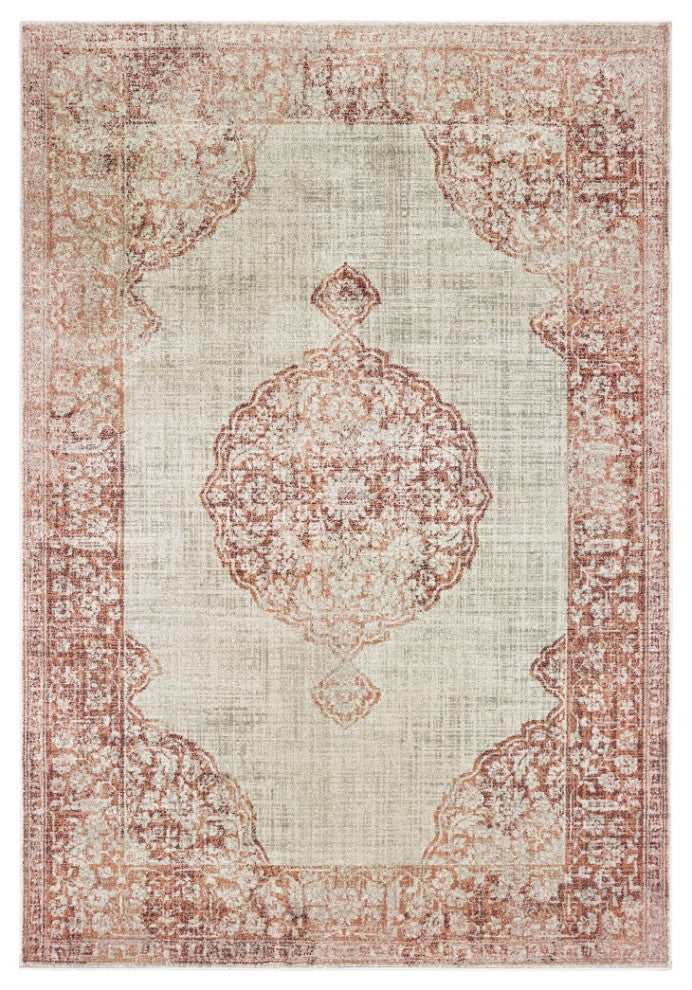 5??8??Ivory And Pink Medallion Area Rug