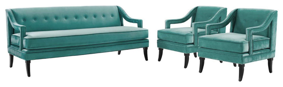 Concur Living Room Set Performance Velvet Set of 3 Teal