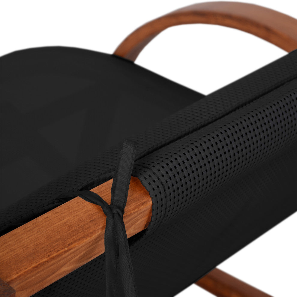 Outdoor Cedar Wood Patio Lounge Daybed, Textilene Fabric and Canopy, Black