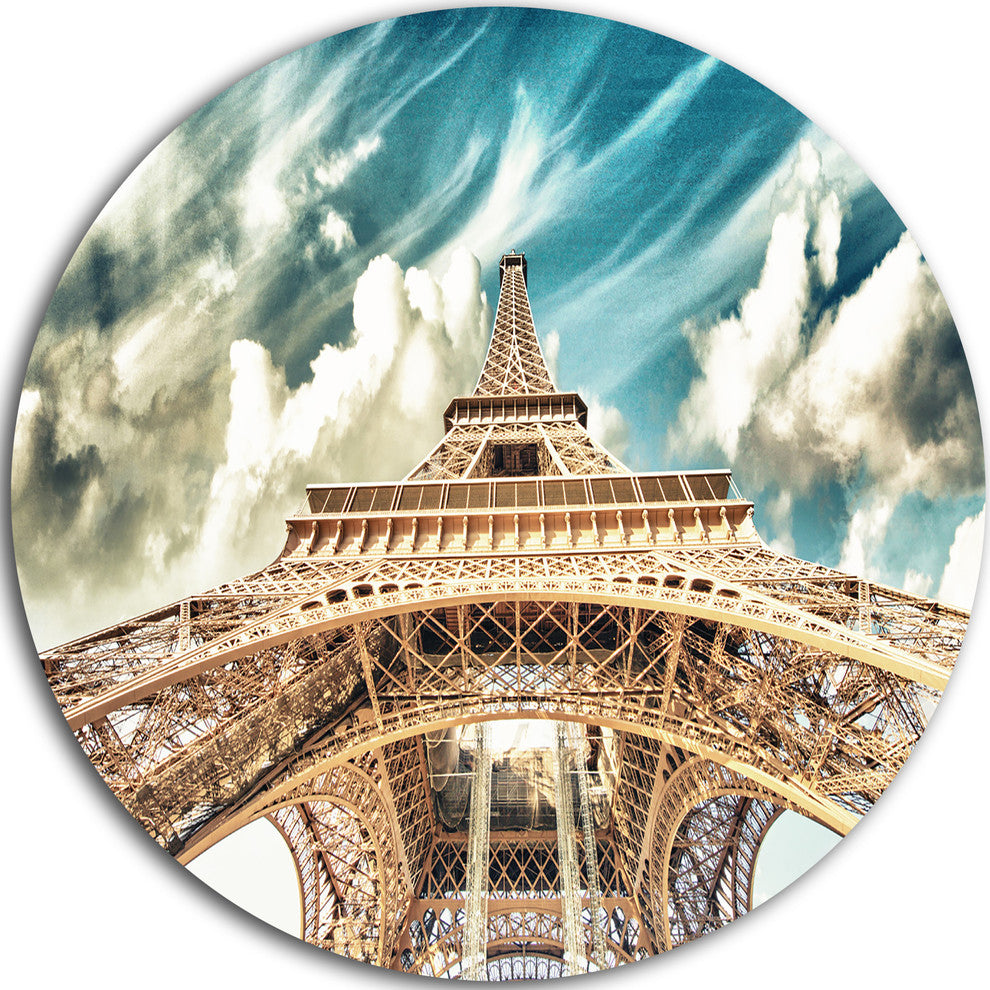 Eiffel Tower Under Blue Sky, Photography Round Metal Wall Art, 11"