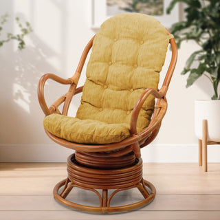 Java Lounge Swivel Rocking Rattan Wicker Chair Colonial, Light Brown Cushion