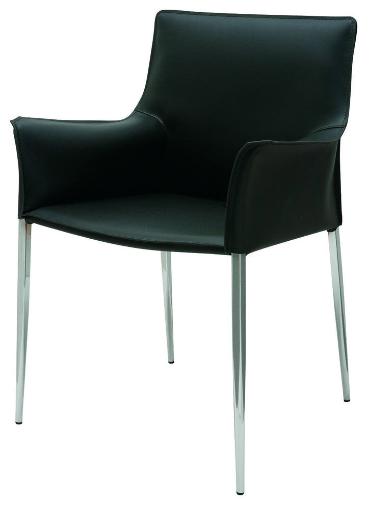 Colter Leather Dining Arm Chair with Steel Legs, Black