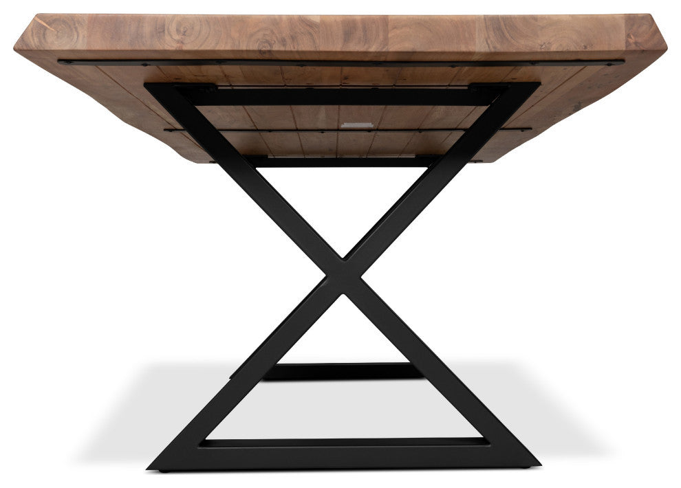 Brooks Dining Table, X Base, 40"x92", Teak Top, Black Base