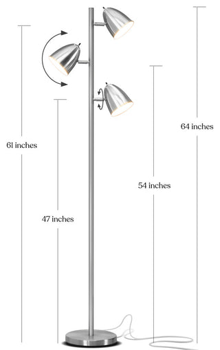 Brightech Jacob, LED Floor Lamp, Modern Adjustable 3 Light Tree, Silver