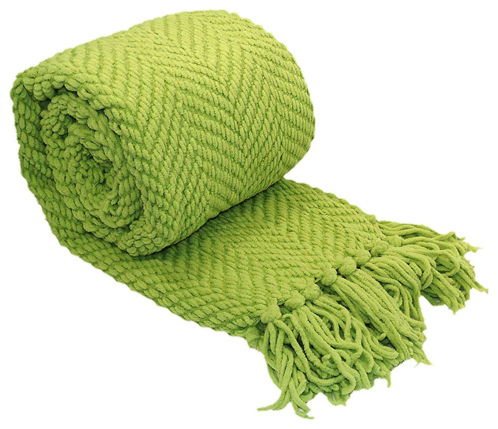 Tweed Knitted Throw Blanket, Dark Citron, 60"x80"