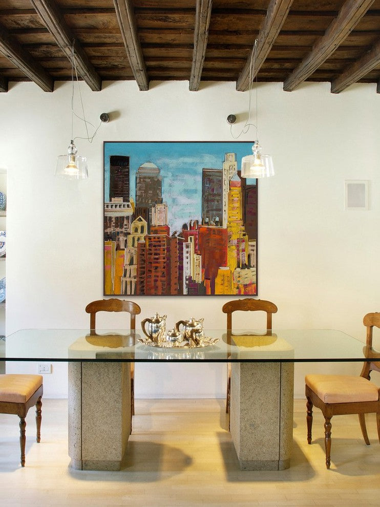 "From Brooklyn Bridge 4" Floater Framed Painting Print on Canvas, 12"x12"