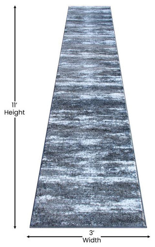 Marian Collection Distressed Olefin Area Rug with Jute Backing, Grey, 2' X 11'