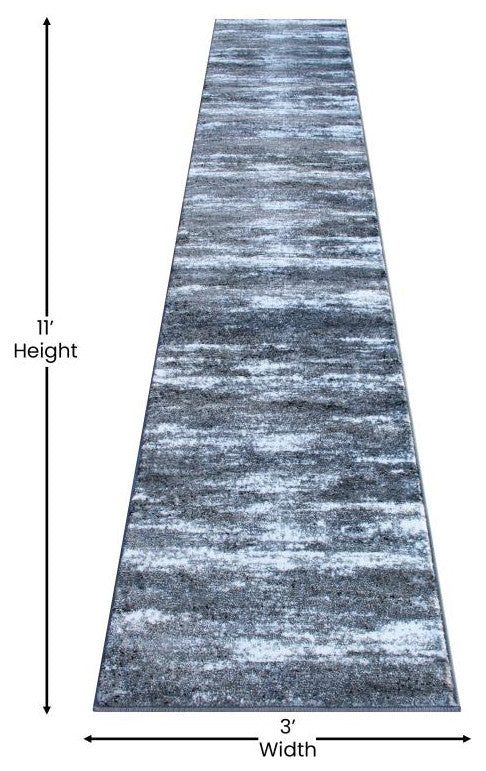 Marian Collection Distressed Olefin Area Rug with Jute Backing, Grey, 2' X 11'