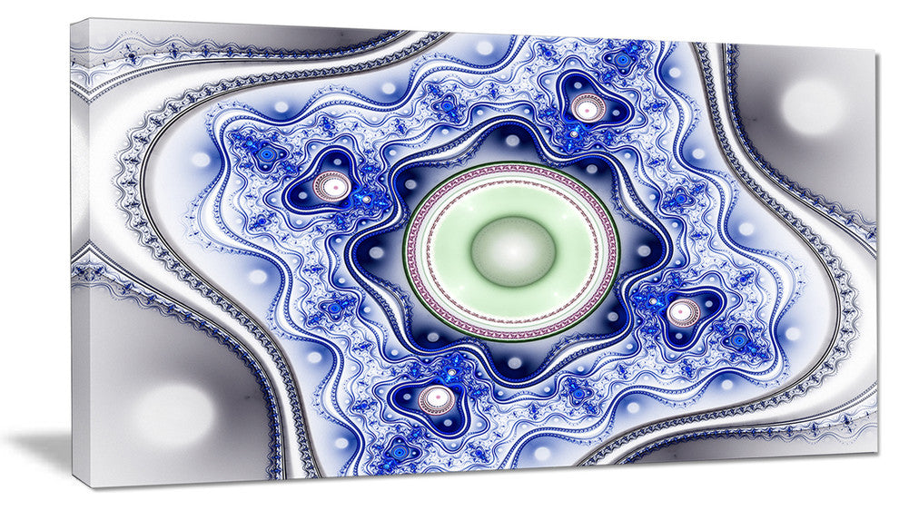 Blue on White Pattern with Circles, Abstract Canvas Wall Art, 32x16