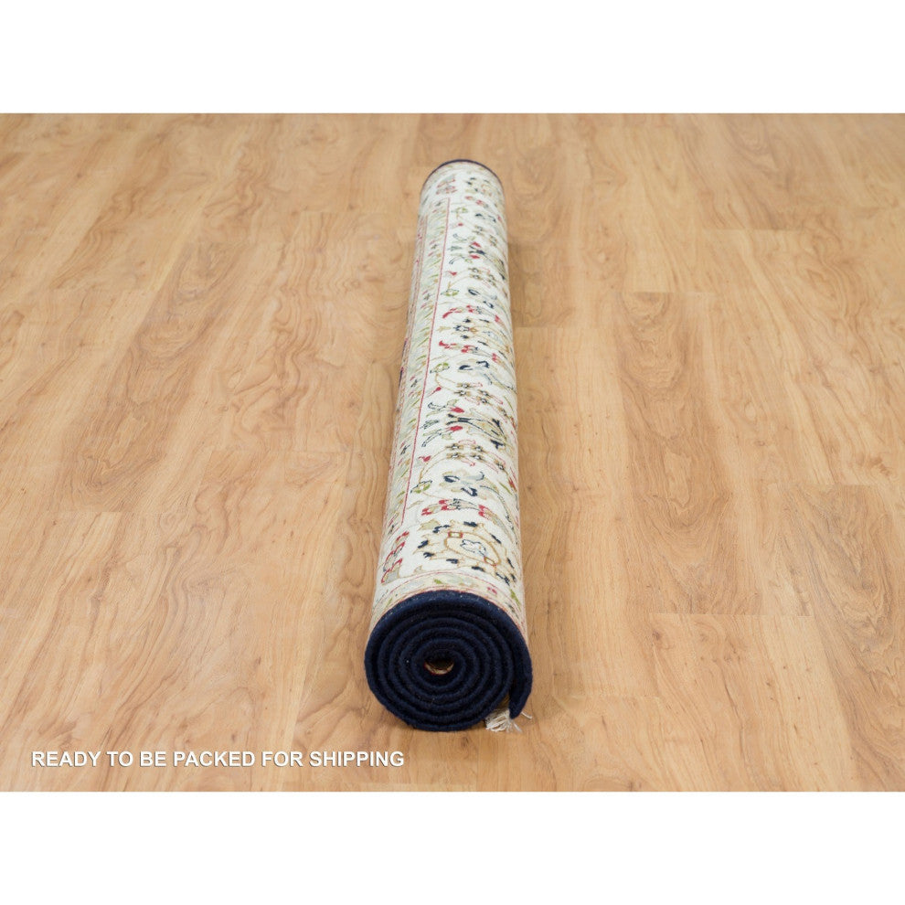 Blue, 250 KPSI, Natural Wool, Hand Knotted, Nain Design Square Rug, 6'3"x6'