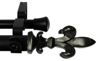Silas 1" Diameter Double Curtain Rod, Black, 120-170"