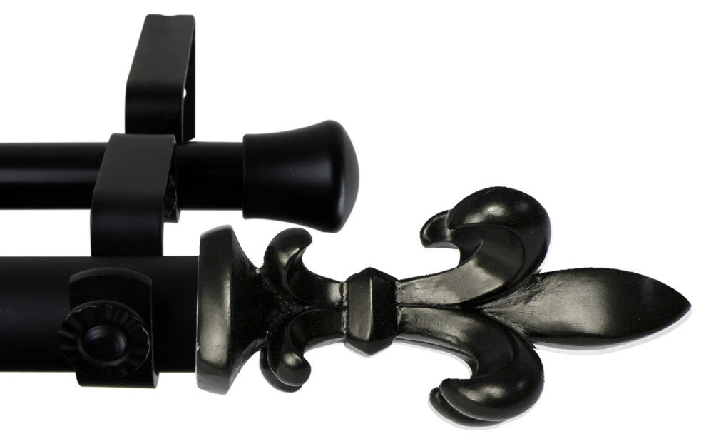 Silas 1" Diameter Double Curtain Rod, Black, 120-170"