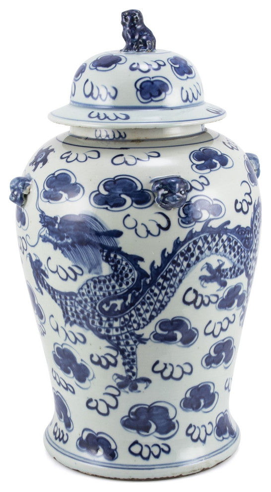 Village Dragon Temple Jar Lion Handle