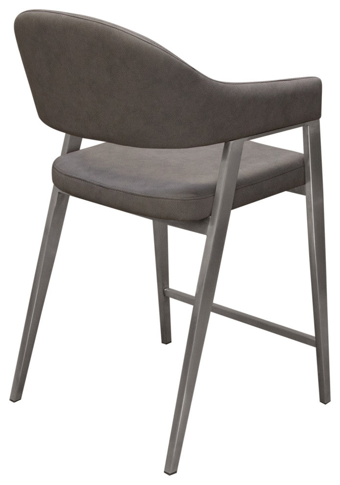 Counter Height Chairs, Set of 2, Gray Leatherette, Brushed Steel Leg
