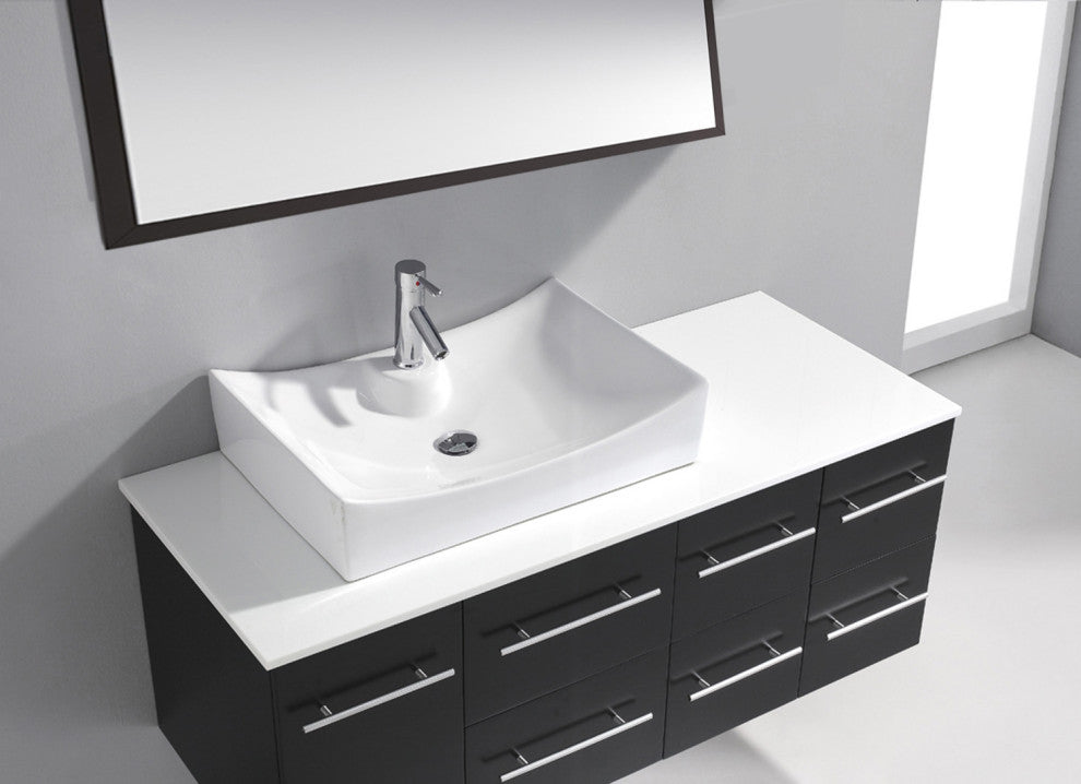 Ceanna 55" Single Bathroom Vanity Set, Espresso, White Engineered Stone Countert