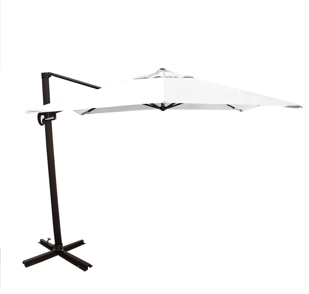 10'' Square Bronze Cantilever Crank Aluminum Umbrella, Natural Sunbrella