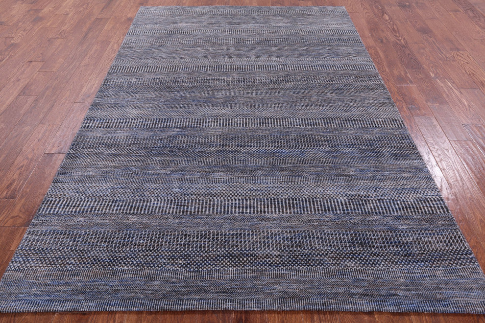 6' 1" X 9' 1" Savannah Grass Handmade Wool and Silk Rug Q11929