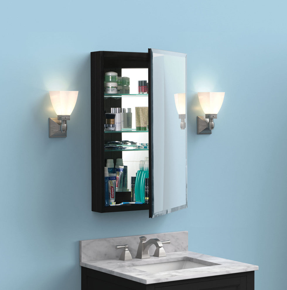 Surface Mount/Recessed Aluminum Framed Medicine Cabinet with Mirror and Shelves, 30" X 26";