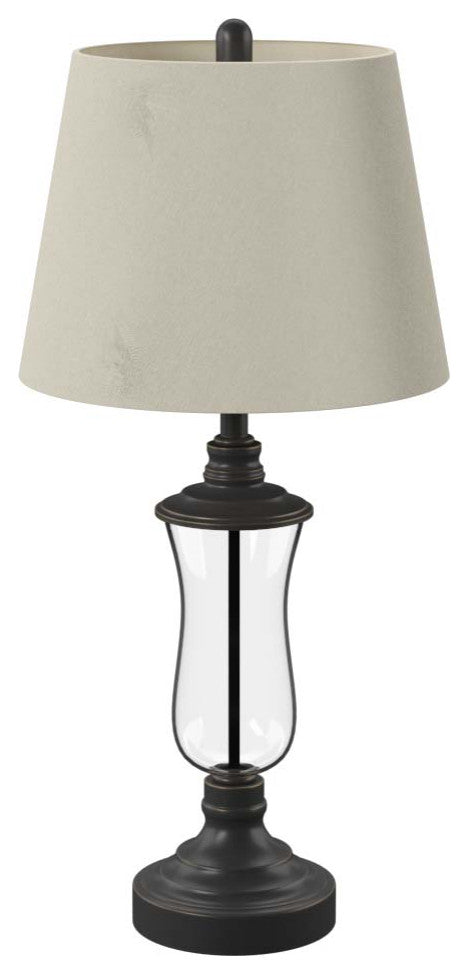 Table Lamp, Bronze And Gold Finish, Beige Hardback Fabric Shade, Set of 2