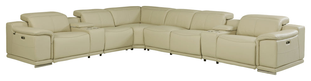 Federico 8-Piece L-Shaped Top Grain Italian Leather Sectional-3 Power Recliners, Beige