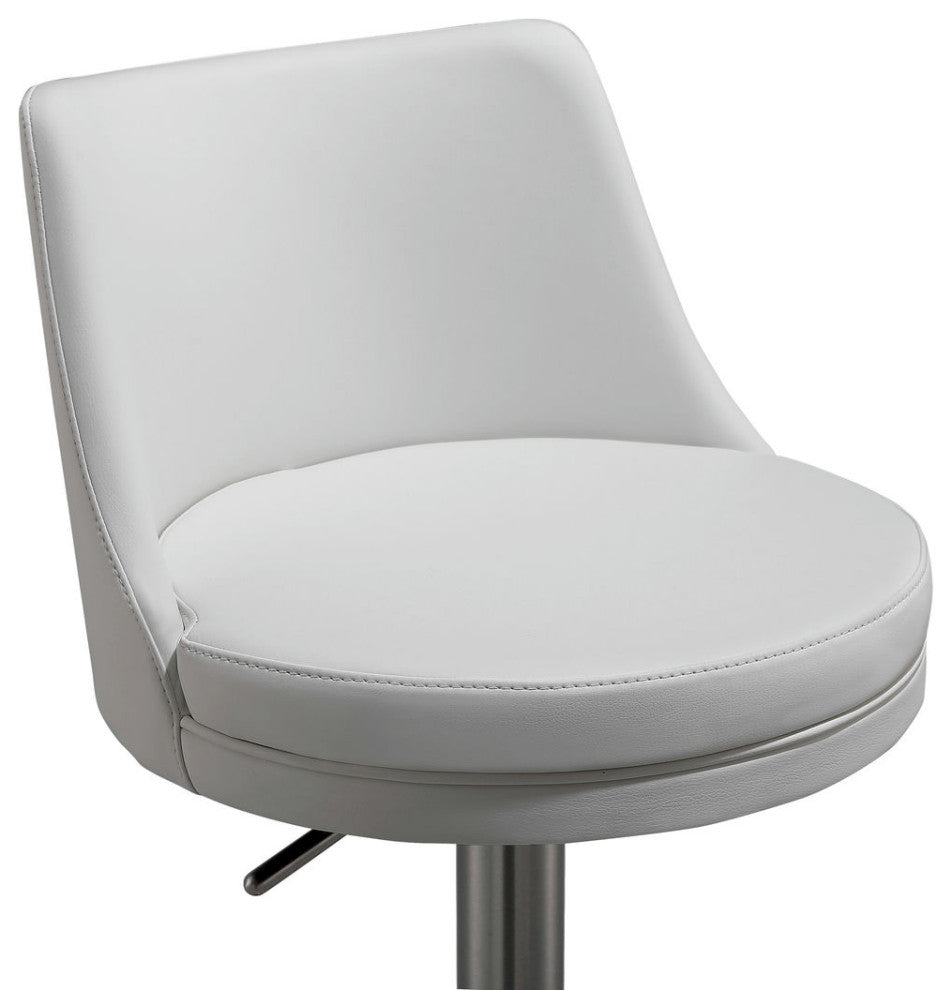 Reagan White and Silver Adjustable Stool