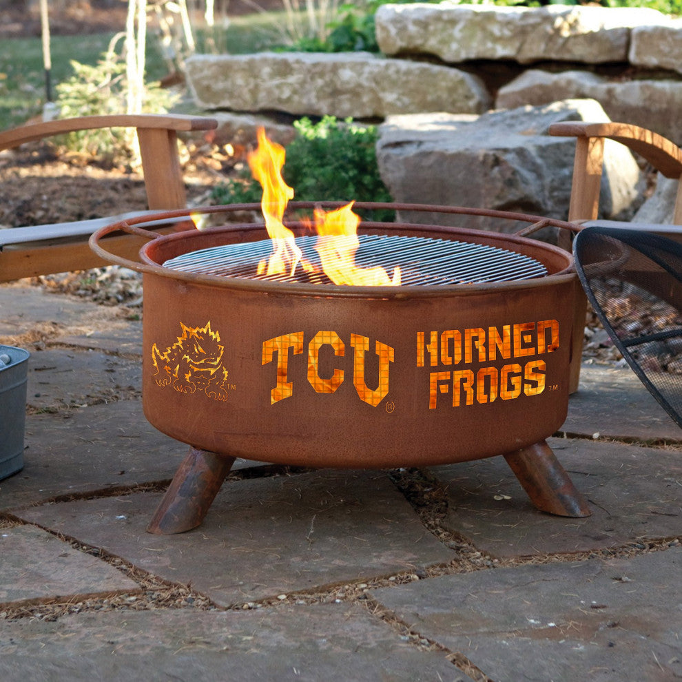 Customizable NCAA Logo Fire Pit, Rust Patina, Tcu