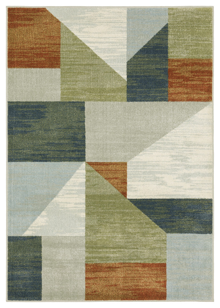 Bastian Contemporary Geometric Grey/ Multi Indoor Area Rug, Grey, 5'3"x7'3"