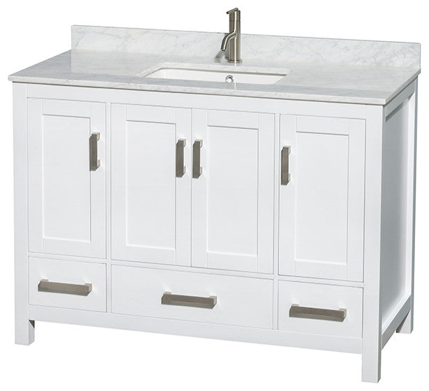 Wyndham WCS141448SWHCMUNSMXX 48 Inch Vanity with Carrera Marble in White