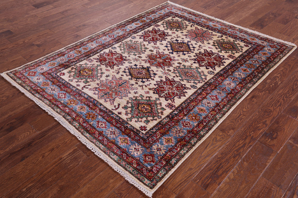 5' 0" X 6' 4" Super Kazak Hand Knotted Wool Rug Q10262