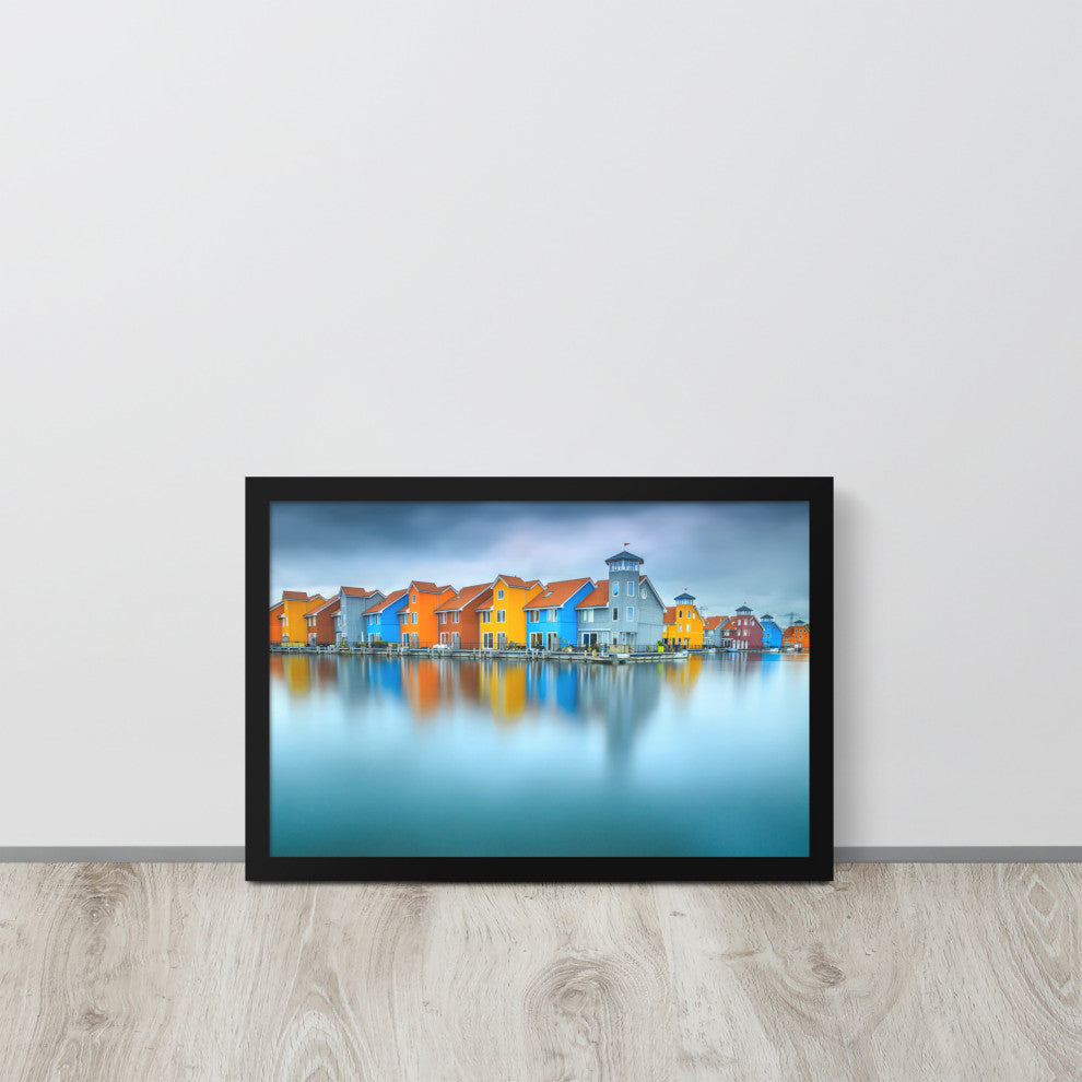 Blue Morning at Waters Edge Landscape Framed Photo Paper Wall Art Prints, Black, 12" X 18"