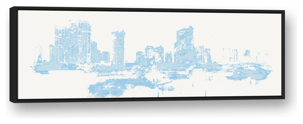 Pastel Blue City 20x60 Black Floating Framed Canvas