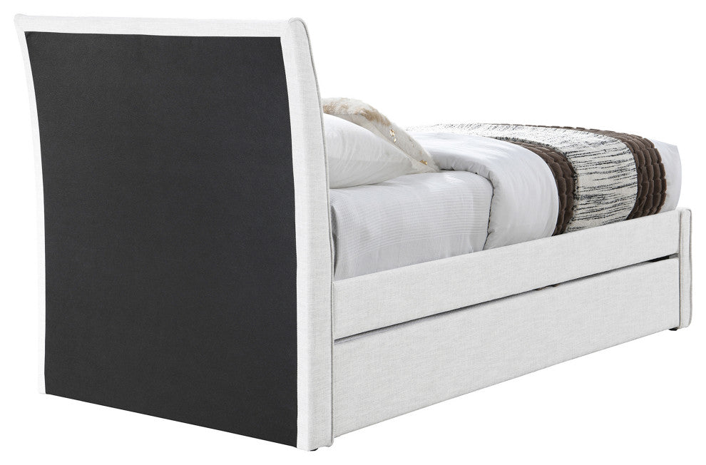 Myles Upholstered Trundle Bed, Cream, Twin, Linen Textured Fabric