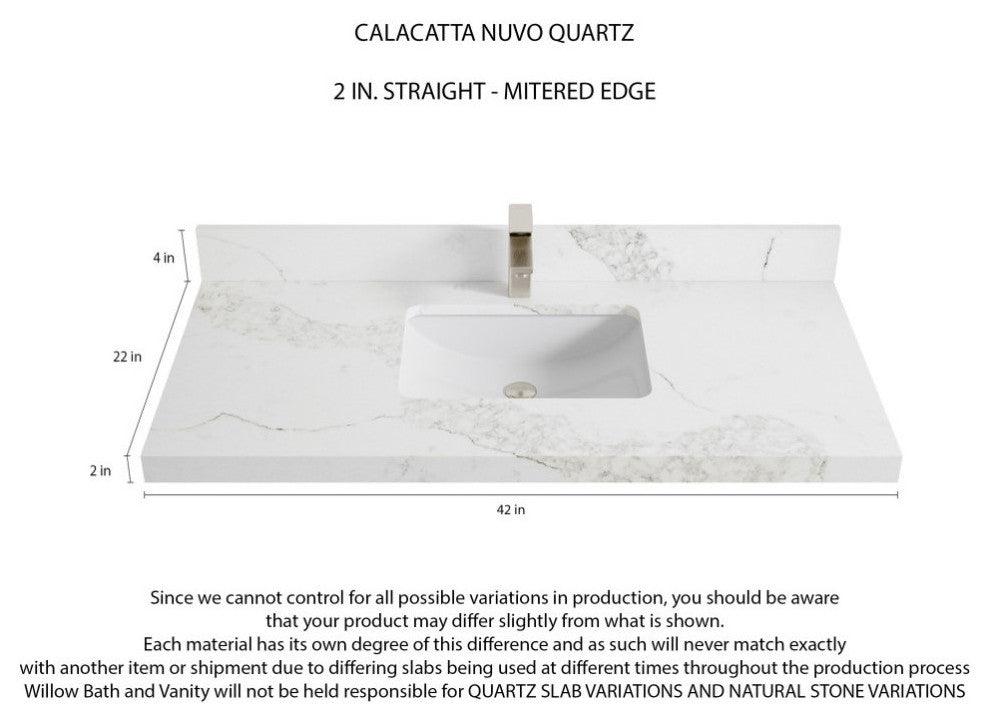 Alys Teak 42 Single Sink Bathroom Vanity Whitewashed 2" Calacatta Nuvo
