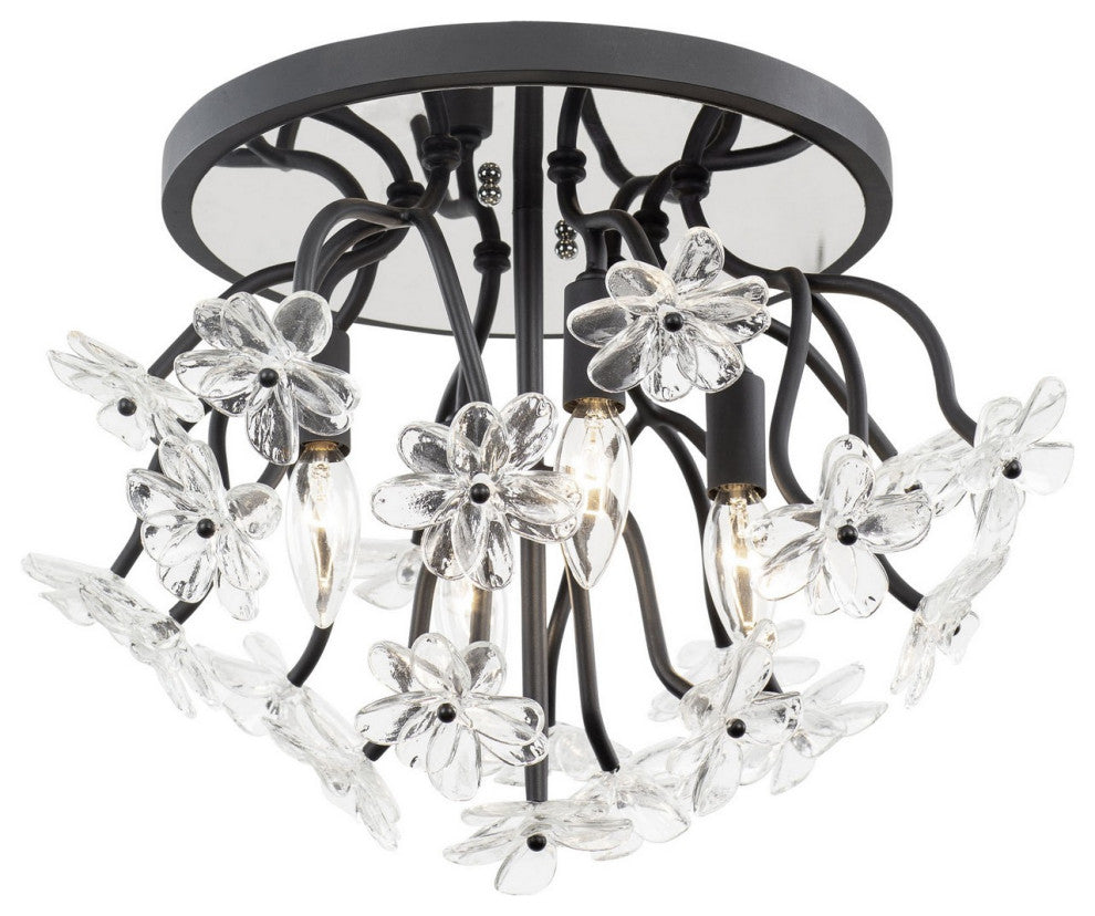 Varaluz Wildflower Four Light Semi-Flush Mount, Matte Black