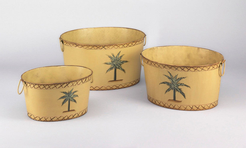 Huron Metal 3-Piece Pot Planter Set, Mustard