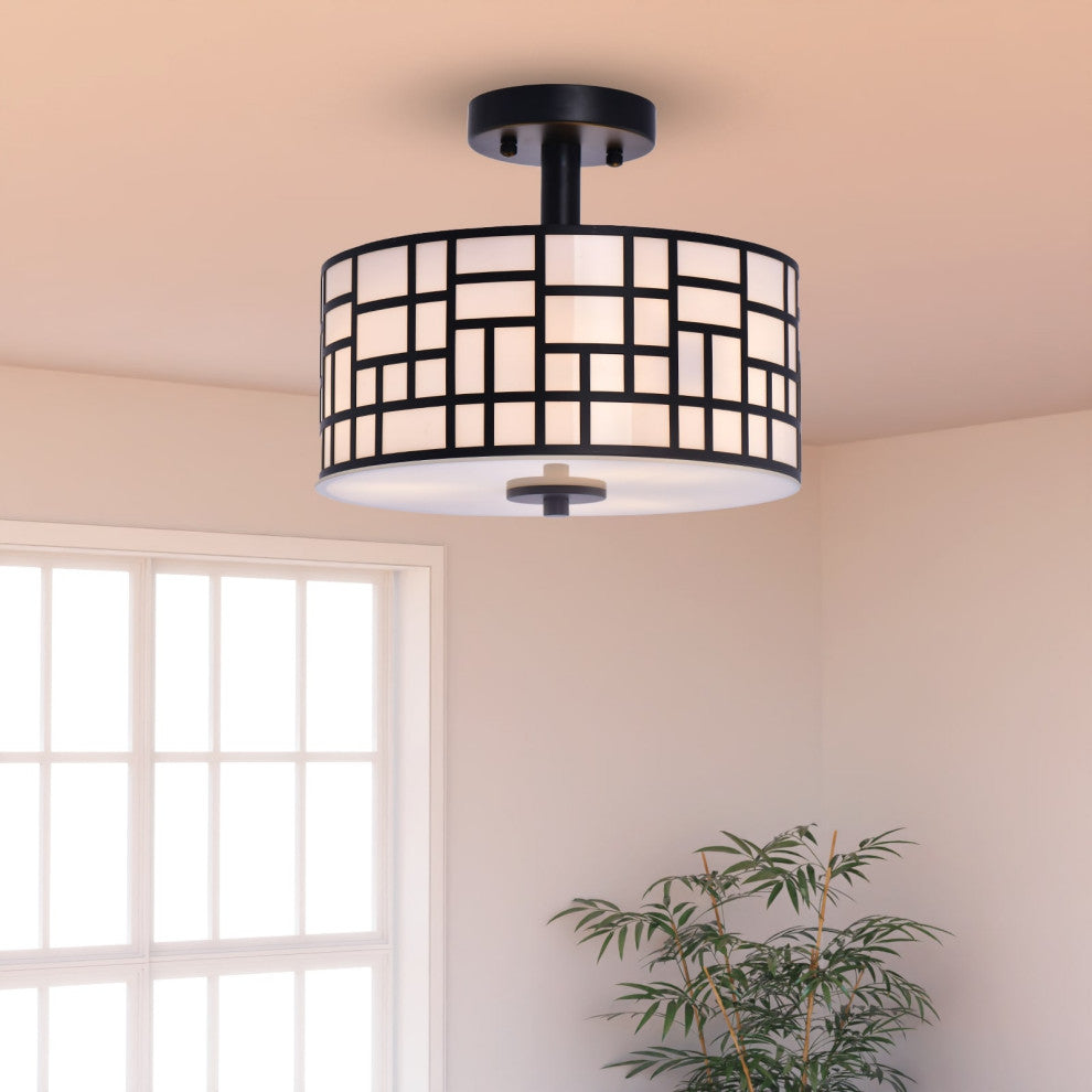 Lazzur Moselle 3 Light 12" Matte Black Semi-Flush Mount Ceiling Light