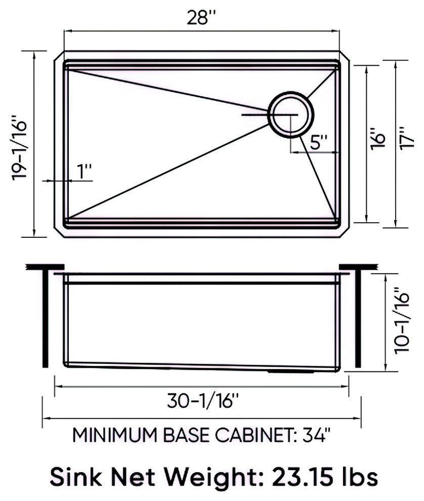 Sinber Single Bowl Kitchen Sink with 304 Stainless Steel Satin Finish, 30"x19" Workstation, Undermount