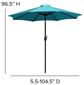 Lark 7 Pc Patio Set, 4 Stacking Chairs, 35" Square Table & Umbrella with Base, T