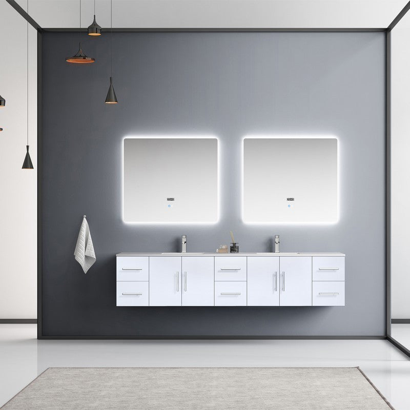 Geneva Transitional Glossy White 84" Double Vanity Set